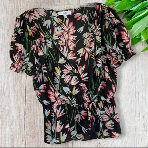Likely Tops - 𝅺LIKELY Puff Sleeve Ruffle Floral Blouse Size M